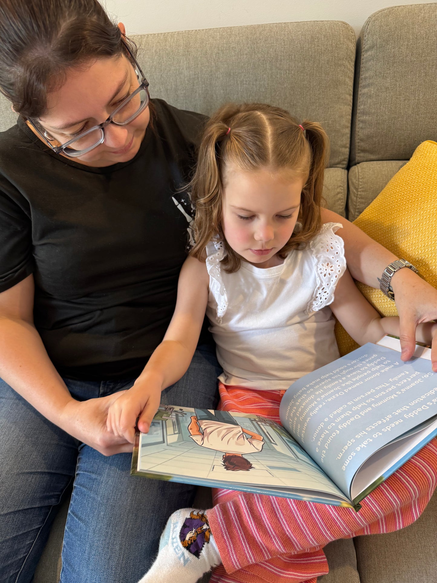 Inside pages of a personalised IVF children’s book showing custom family story